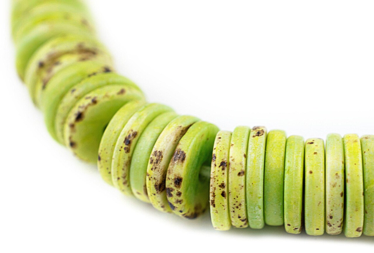 The Bead Chest 12mm Jade Green Bone Button Beads: Nepal Flat Round Disk Heishi Beads for DIY Necklace Jewelry Making